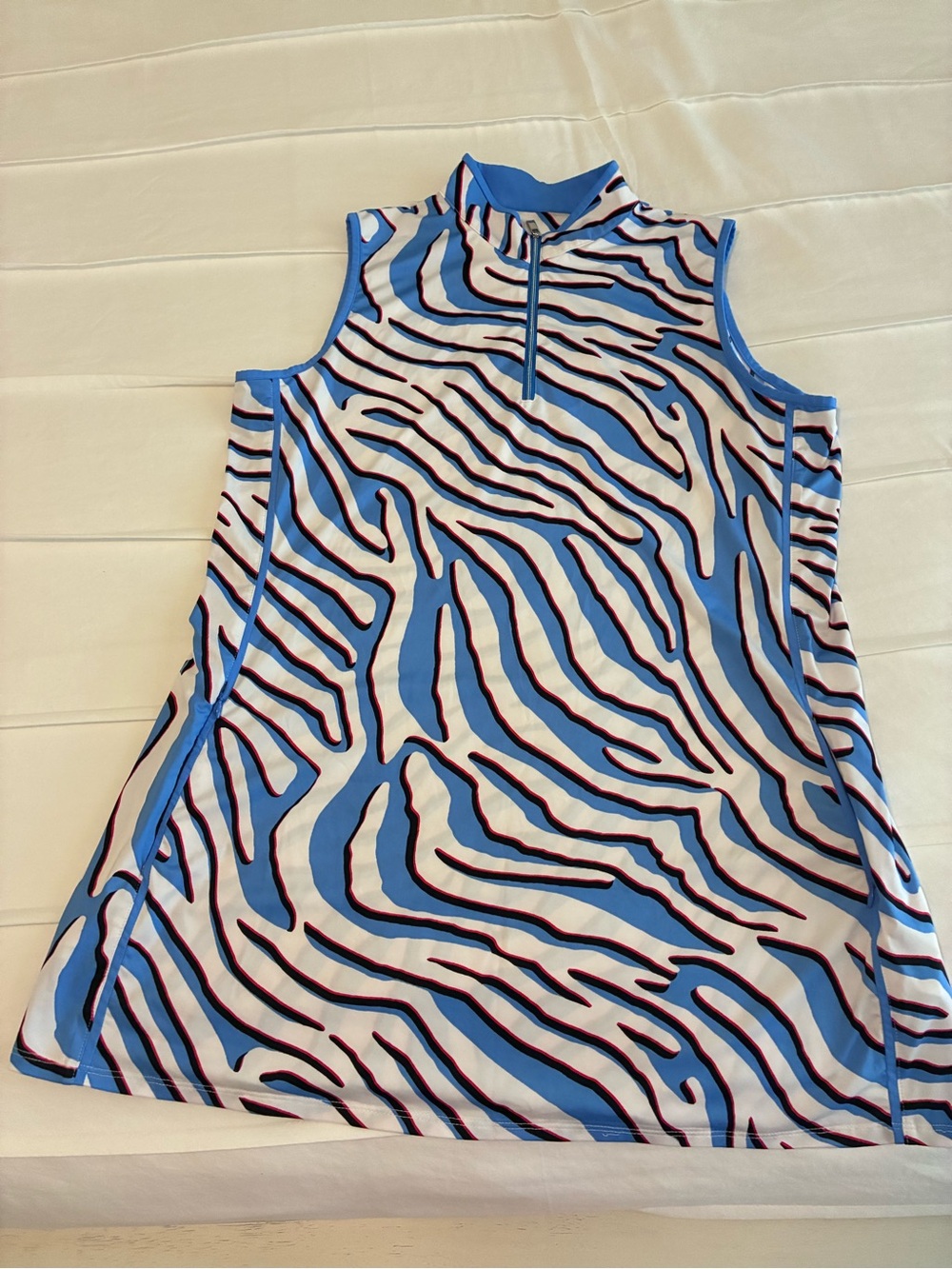 Tail Blue and White Zebra-Print Sleeveless Mini Dress with pockets